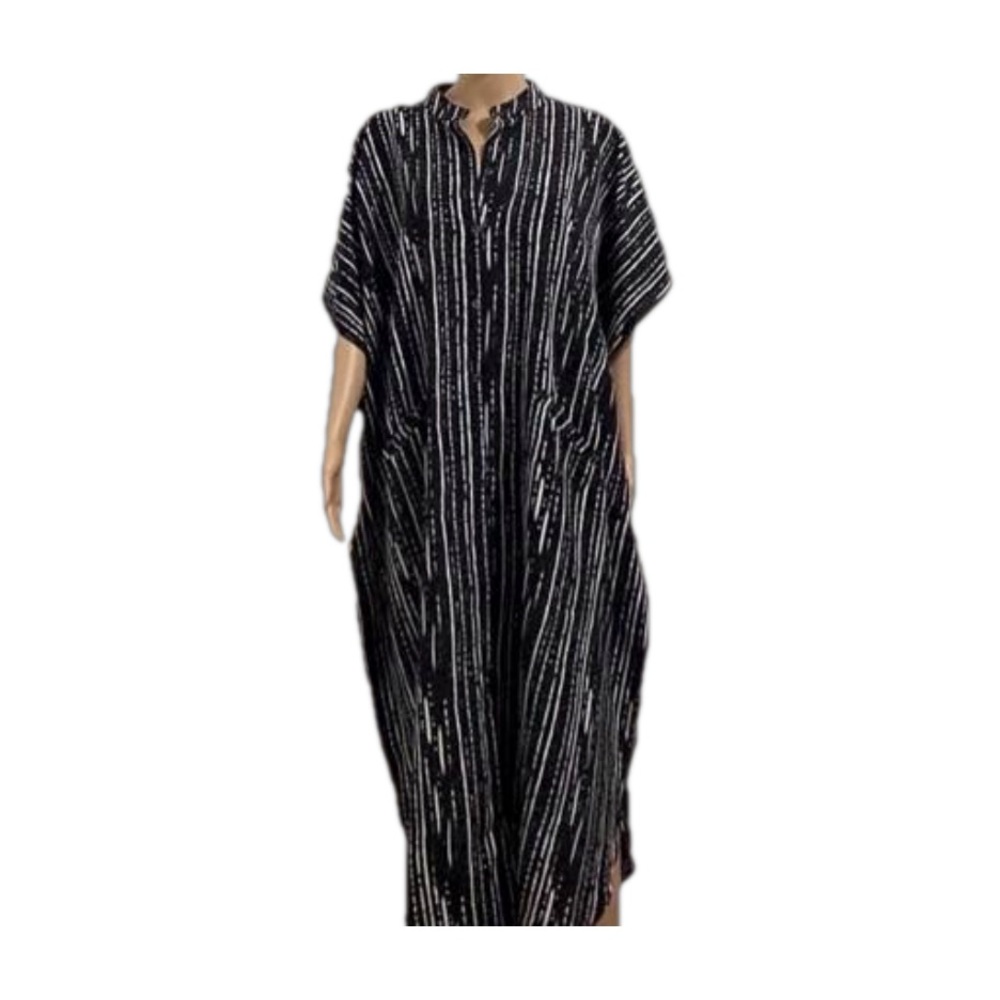 Black and White Button-down Free Flowing Maxi Dress - Picture 1 of 4